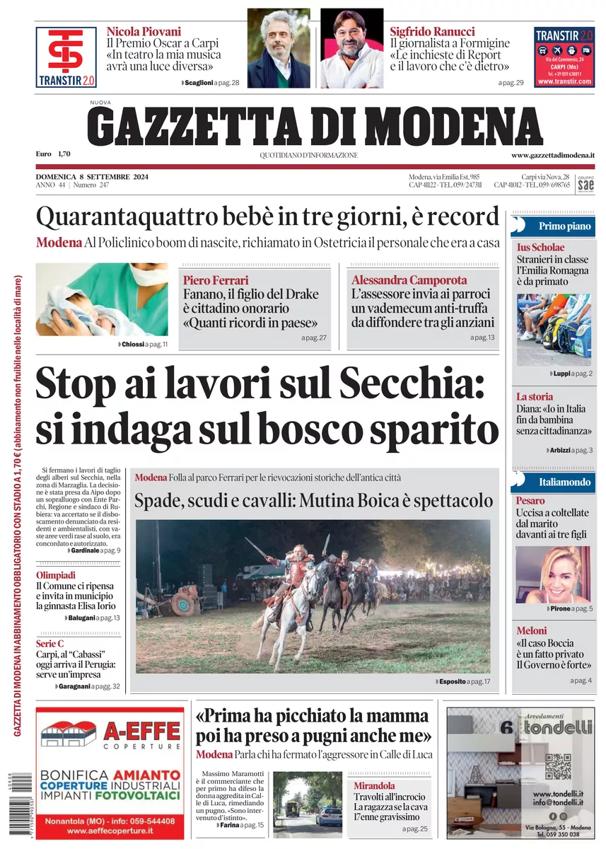 Prima-pagina-gazzetta di modena-oggi-edizione-del-2024-09-08